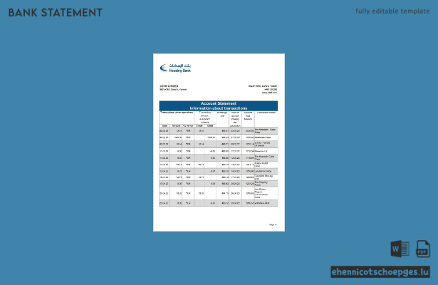Beispiel für einen Kontoauszug der Yemen Housing Bank (Excel-Vorschau)